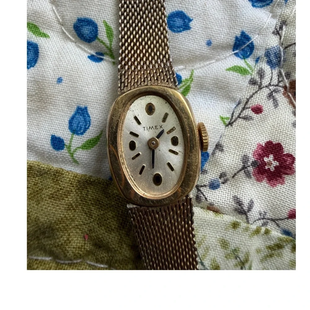 Timex Watch Women Gold Tone Mesh Band Analog Vintage Oval Face Dial